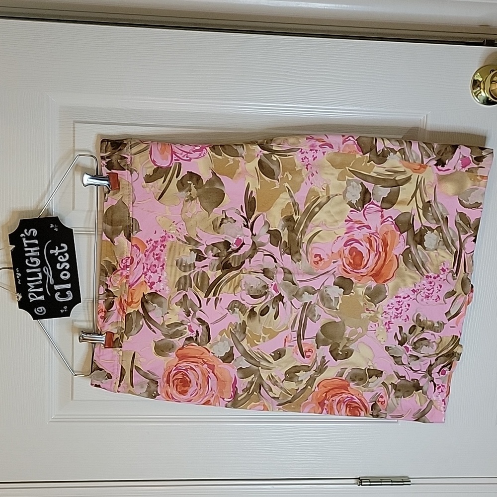 Sunny Leigh Skirt 10 Floral Pink White Orange Tan Green